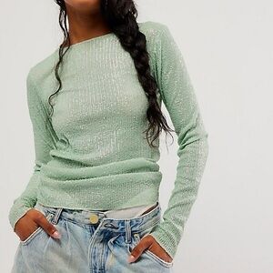 Free People Light Green Long Sleeve Top